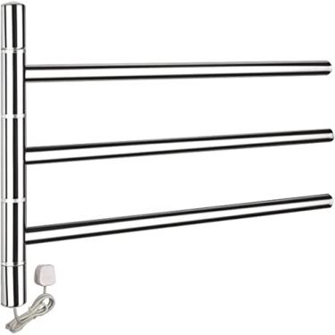 Imagem de Toalheiro aquecido montado na parede 180° rotativo aço inoxidável aquecedor de toalhas elétrico aquecedor de banheiro radiador (cabeado)