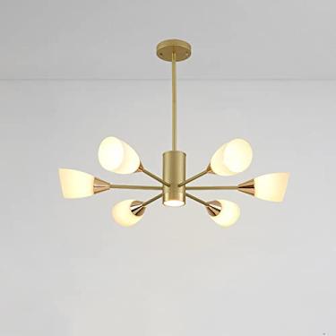 Imagem de YQSLQZZ Lustre Sputnik dourado, iluminação decorativa semi-embutida luzes de teto suspensas, lustres de altura ajustável, para quarto, sala de estar, cozinha, ilha