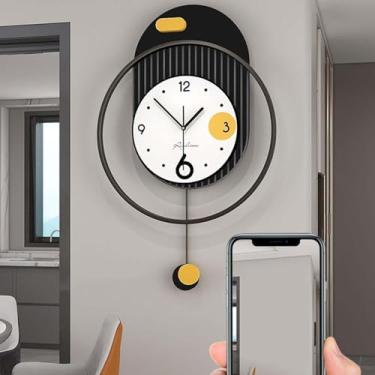 Imagem de WYUYIWH Relógio de parede, arte moderna, relógio de parede decorativo, relógio de parede de metal, pêndulo redondo, relógios de parede de quartzo sem tique-taque, para decoração de sala de estar