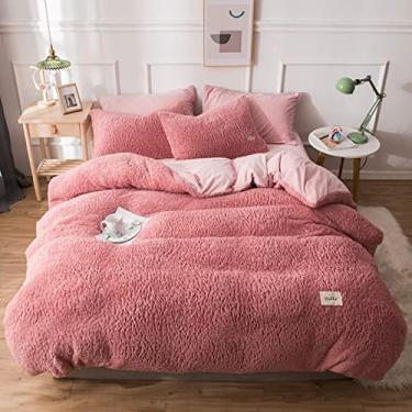 Imagem de Conjunto de capa de edredom ultramacio, conjunto de cama confortável e felpudo espesso com fecho de zíper, conjunto de capa de edredom reversível quente para o inverno branco King 220 x 240 cm (87 x