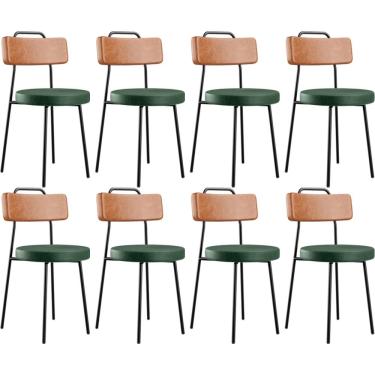 Imagem de Kit 08 Cadeiras Decorativas Estofada Sala Jantar Barcelona L02 Couríssimo Camel Facto Verde - Lyam