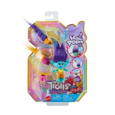 Imagem de Mini Figura Trolls Branch 7cm Hair Pops C/ Acessórios Mattel
