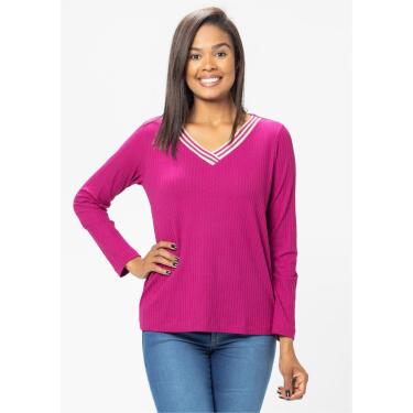 Imagem de Blusa Manga Longa Pau a Pique Canelada Fúcsia