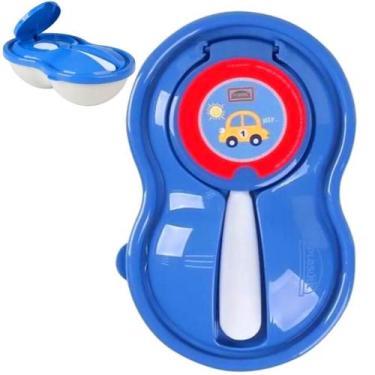 Imagem de Pratinho Prato Bebe Infantil com Colher Azul Plasutil