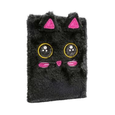 Imagem de Caderno Escolar Pelucia Gatinho Preto A5 Elegante Infantil Menino Menina Crianca Polibrinq