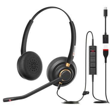 Imagem de Arama Fone de ouvido USB com microfone para PC, fone de ouvido de computador, controle de volume ajustável com cancelamento de ruído de 120 g, cabo leve de 78,74 polegadas de comprimento, para laptop