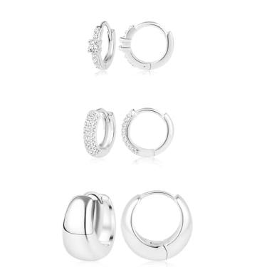 Imagem de Poxtex Brincos pequenos de argola de ouro para mulheres, conjunto de brincos de cartilagem para piercings múltiplos, leves, hipoalergênicos, joias de prata esterlina 925 para presente, Banhado a ouro