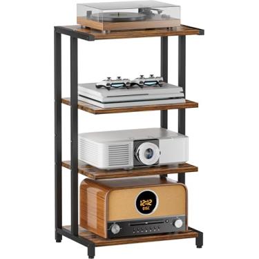 Imagem de Ardier Suporte de armazenamento de mídia de 4 camadas, suporte de mídia de áudio para sala de estar, sala de jogos, estúdio de música, prateleira de console de jogos de madeira para acessórios de TV