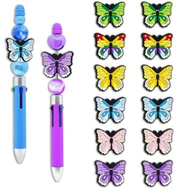 Imagem de 12 peças de contas de silicone em forma de borboleta, contas focais de silicone de borboleta multicoloridas, contas temáticas de insetos para fazer chaveiros, contas soltas a granel para canetas