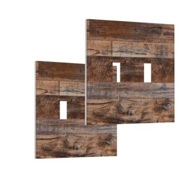 Imagem de Capas decorativas para interruptores de luz de madeira marrom, placa de parede dupla decorativa para decoração de casa de fazenda (pacote com 2)