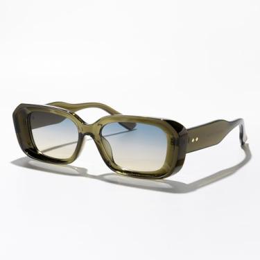 Imagem de Óculos de sol retangulares modernos para mulheres e homens, óculos de sol retrô estilosos para dirigir na praia estilo rua, Armação verde Tra/Lente gradiente cinza, Lens Width: 53 Millimeters