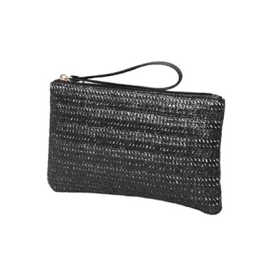 Imagem de Bolsa longa de palha de tecido – versátil, portátil para uso diário e viagens, Preto