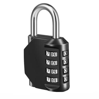 Imagem de Fechadura de combinação, cadeado de combinação de 4 dígitos para academia escolar armário esportivo, cerca, caixa de ferramentas, estojo, armazenamento de gabinete ferrolho (pacote com 1, preto)