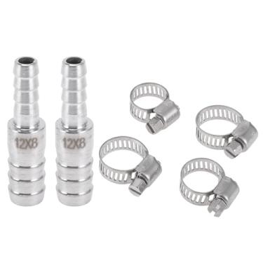 Imagem de Generic 1 conjunto de acessórios de farpa de mangueira 15/81 cm x 5/40.6 cm redutor de emenda para ar, água, óleo, gás, combustível, aço inoxidável, tom prateado com braçadeiras