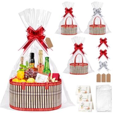 Imagem de Dreamtop Conjunto de 3 cestos vazios, kit de cesta de presente de bambu grande com alças, cestas resistentes para presentes vazios para encher para presente de Natal, aniversário, chá de bebê