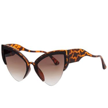 Imagem de Óculos de sol gatinho grande, meia armação, feminino, moderno, luxuoso, punk, masculino, para dirigir, viagem, UV400 (degradê de leopardo, chá)