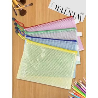 Imagem de 4 unidades de sacos de arquivo com zíper, bolsa de malha de plástico impermeável para escritório, sacos de armazenamento de jogos de tabuleiro (A4 tamanho 33,4" x 23,5 cm, multicolorido)
