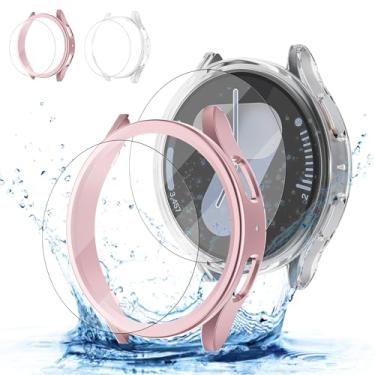Imagem de [2+2] Pacote para Samsung Galaxy Watch 5 capa protetora de tela acessórios de 44 mm, película protetora de vidro temperado anti-embaçamento HD/HD, conjunto de capa facial, impermeável, capa para