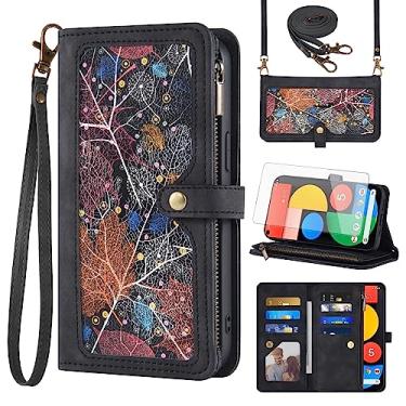 Imagem de Capa de telefone para Google Pixel 4a 5G 6.2 capa carteira com protetor de tela e alça de pulso transversal de couro padrão flip zíper suporte para cartão de crédito Pixel4a5G UW Pixel4a 5G Pixle a4