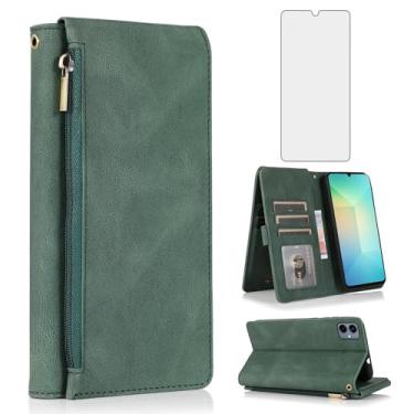 Imagem de Asuwish Capa carteira compatível com Samsung Galaxy A06 5G, protetor de tela de vidro temperado e zíper retrô de couro, suporte para cartão, acessórios para celular Ao6 A 06 4G LTE mulheres homens