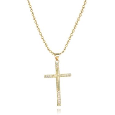 Imagem de MiiFort Colar de ouro com pingente de cruz de Jesus, colares de cruz religiosa, presente de aniversário, presente para mulheres, filha, irmã, tia, avó, neta, One Size, Metal, Sem Pedra Preciosa