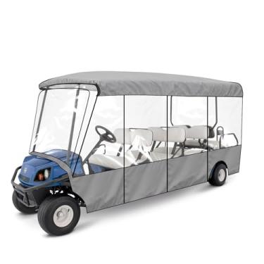 Imagem de Capa de substituição para carrinho de golfe Yamaha Club Car EZGO 4+2/6 passageiro, pano Oxford 420D com janelas transparentes, zíperes de porta para proteção solar, poeira, chuva e neve (6 + 2/8