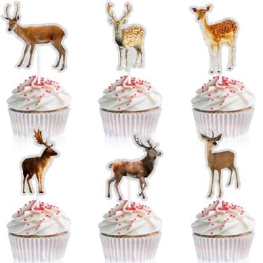 Imagem de 18 Pieces Sika Deer Cupcake Toppers Kids Happy Birthday Zoo Decorations, Boys and Girls Birthday Party, Wild Animal Party, Forest Woodland Party, Baby Shower Elk Decorations