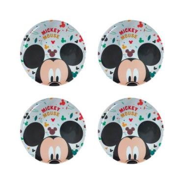 Imagem de Kit 4 Pratos Raso Infantil Disney Mickey Melamine 20cm - Yangzi