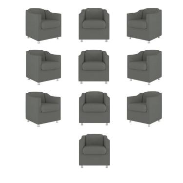 Imagem de Kit 10 Poltronas Decorativa Tilla Consultório Recepção Suede cinza