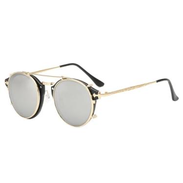 Imagem de Óculos de Sol Clip-On Masculinos e Femininos, Estilo Vintage, Proteção UV400, Cor: Preto e Prata