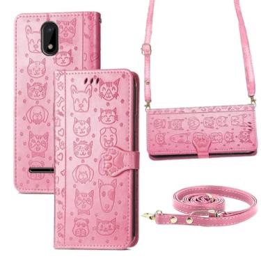 Imagem de Tuxiwei Capa tipo carteira transversal compatível com ANS Artia Sp555D [alça de pulso longa], ANS P550 Capa porta-dinheiro/cartão | Couro PU em relevo 3D fofo filhote de cachorro com fivela magnética