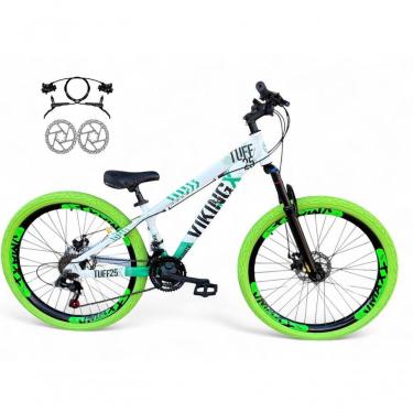 Imagem de Bicicleta Aro 26 Vikingx Tuff X25 Freeride Freio Hidráulico 21v Aros Vmaxx Dh Pneu Flame - Branco-verde