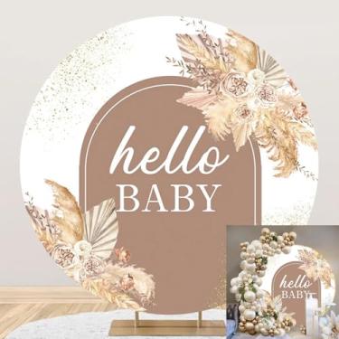 Imagem de 2 x 2 m Boho Capa de fundo redonda para chá de bebê, com pontos dourados, vintage, grama, olá, bebê, fundo fotográfico, para meninas, meninos, recém-nascidos, decoração de bolo, decoração de mesa