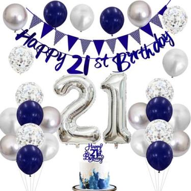Imagem de Decorações de festa Jobkoo Blue Happy 21th Birthday Banner
