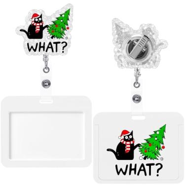 Imagem de Geyoga Pacote com 2 presentes de Natal para gatos pretos, inclui porta-crachá de identificação horizontal e carretel retrátil com clipe jacaré, porta-cartões engraçados para trabalhadores, médicos