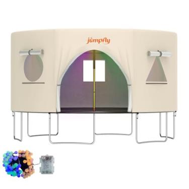 Imagem de jumpfly Cobertura de sombra para barraca Trampolien de 3,5 m com luz LED (somente tenda), adequada para 6 postes retos trampolim redondo, acessórios de trampolien, antirasgo, acampamento, bege