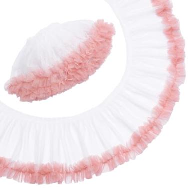 Imagem de PH PandaHall 4 jardas de acabamento de renda rosa com babados 14,5 a 15 cm de largura, acabamento elástico branco, fitas plissadas vintage, aplique de costura de tule para costurar, roupas, fronha