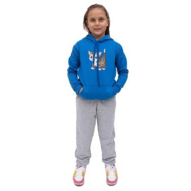 Imagem de Conjunto Moletom Infantil Meninas Blusa Canguru Capuz e Calça Comprida Quentinho Inverno Escola