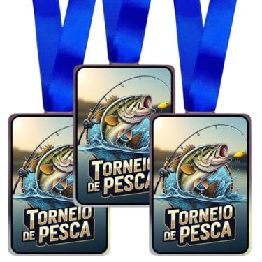 Imagem de Kit 10 Medalhas Para Torneio De Pesca Campeão Com Fita Azul