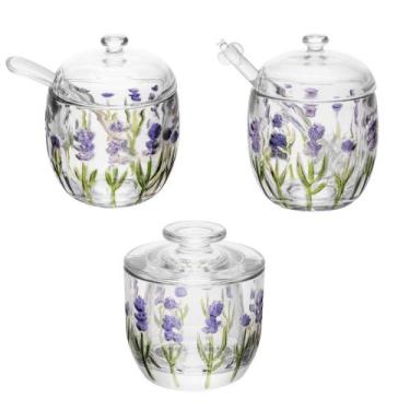 Imagem de Kit Meleira + Açucareiro + Manteigueira Francesa de Cristal Lavanda Ly