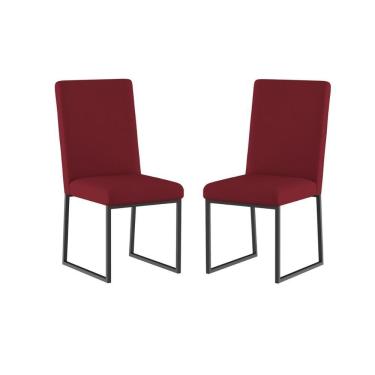 Imagem de Kit 2 Cadeiras Estofadas Base De Ferro Preto Para Mesa Jantar Marsala