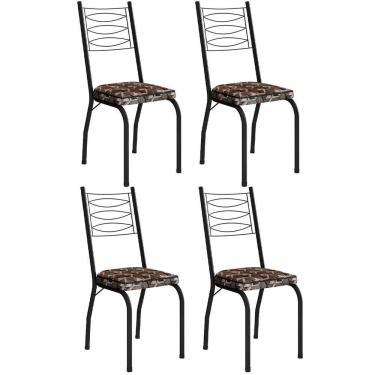 Imagem de Kit 4 Cadeiras Aço Carbono Tubular Metálica Acabamento D-25 Luana Preto-mosaico Palha