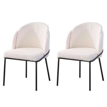 Imagem de Kit 2 Cadeiras Nevada Denali Fratini Assento Em Tecido Nude Bucle Base Aço Carbono