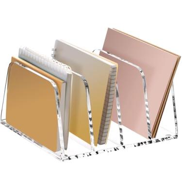 Imagem de YUXUN Organizador de correio de acrílico para mesa, 4 compartimentos para cartas e porta-documentos com base antiderrapante, pequenos suportes de arquivo para contas, envelopes, cartas, correios