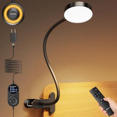 Imagem de Glocusent Luminária De Cabeceira 72Led Com Clipe E Controle Remoto, Leitura Para Cama, 3 Cores 5 Níveis Brilho Reguláveis, Lâmpada Alimentada Por Usb Temporizador Desligamento Automático, Beliche/Ca