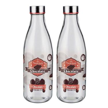 Imagem de Kit 2 Garrafa De Vidro 950Ml Tampa Aço Inox Leite Água Euro