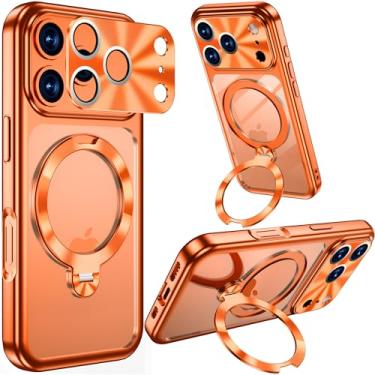 Imagem de JINGANGYU Capa de metal galvanizado para iPhone 17 Pro Max com anel magnético de metal giratório 360 CD com suporte para Magsafe, capa militar fina e transparente polida com capa de câmera para homens