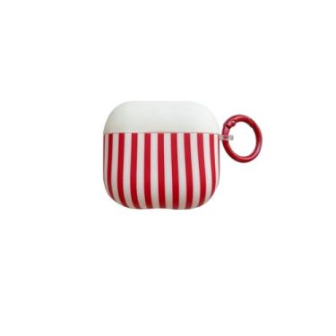 Imagem de Linda capa vermelha rosa com trava para AirPods de 4 gerações, vintage estética moderna padrão listrado elegante luxo retrô clássico meninas mulheres capa protetora para Airpod 4ª geração