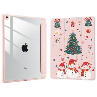 Imagem de Joyland Árvore de Natal e boneco de neve para iPad 6ª/5ª geração de 9,7 polegadas 2018/2017, capa para iPad Air 2/Air 1, suporte de lápis embutido com capa à prova de choque, capa traseira