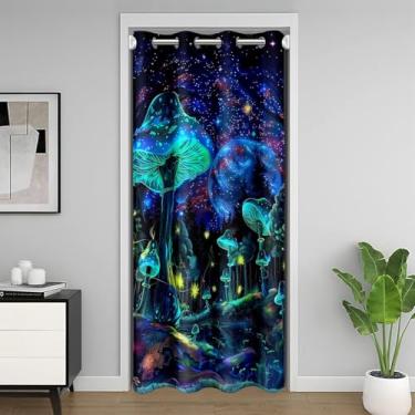 Imagem de Cortina blackout de cogumelo 1 painel 86 cm L x 203 cm C, céu estrelado e lua, cortina de porta moderna para cozinha, restaurante, cortina de porta de cogumelo natural